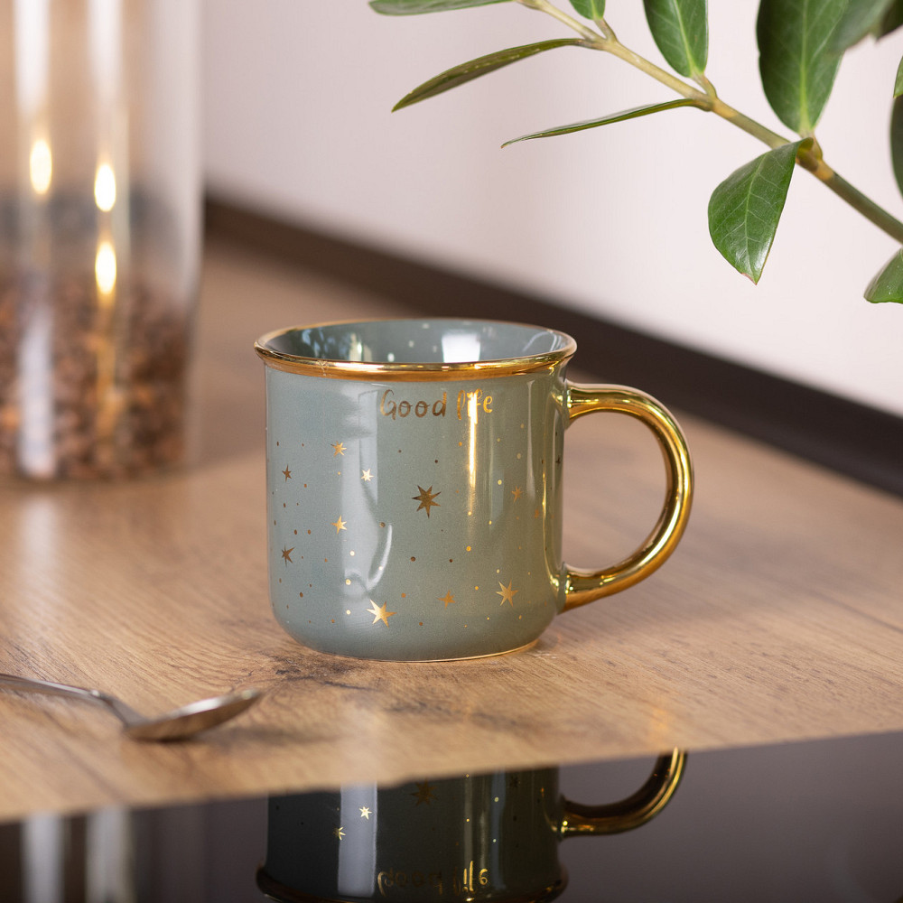Чашка фарфоровая с золотым ободком и позолоченной ручкой 320 (мл) Good life Зеленая RX-N231506GR Киев - изображение 4
