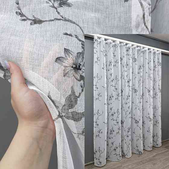 Тюль батист, колекція «Flora» колір білий з сірим принтом 1541т Київ