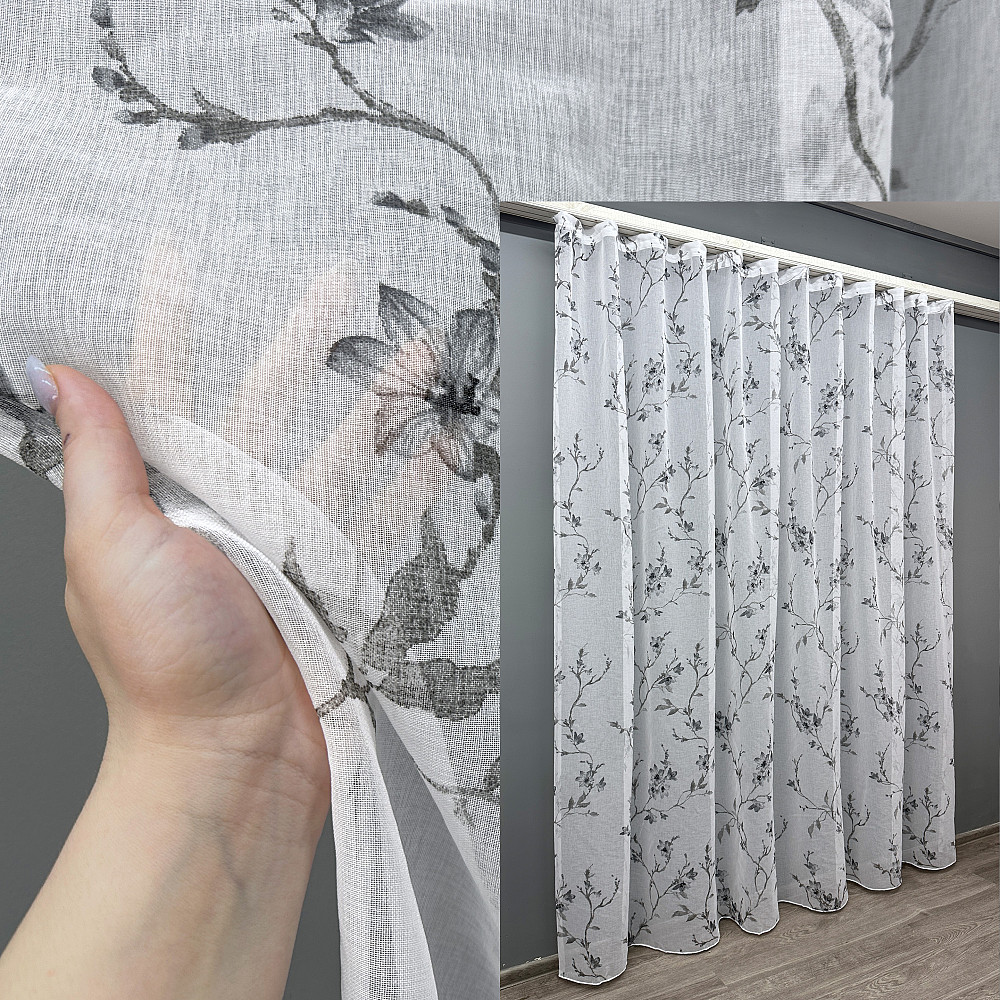 Тюль батист, колекція «Flora» колір білий з сірим принтом 1541т Київ - фото 1