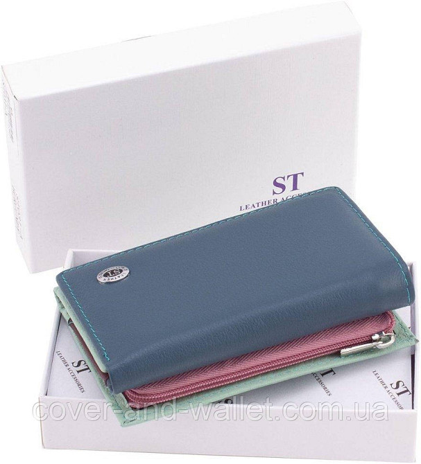 Красивий жіночий гаманець компактного розміру із натуральної шкіри блакитного кольору ST Leather Київ - фото 8