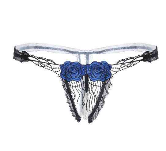 Трусики з розрізом, бусинками, квітками з тканини сині - розмір універсальний, резинка до 80см Київ