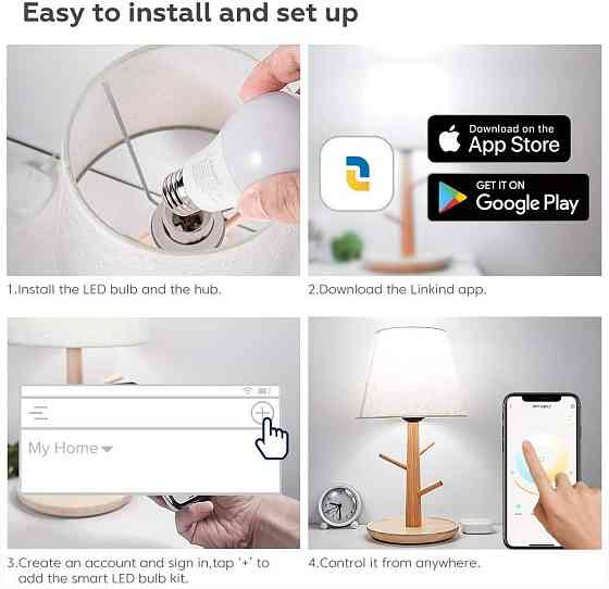 Комплект умных ламп Linkind Zigbee E27 LED 9 Вт, 2 лампочки и мостовый концентратор, включая управление через приложение. Цвет Киев