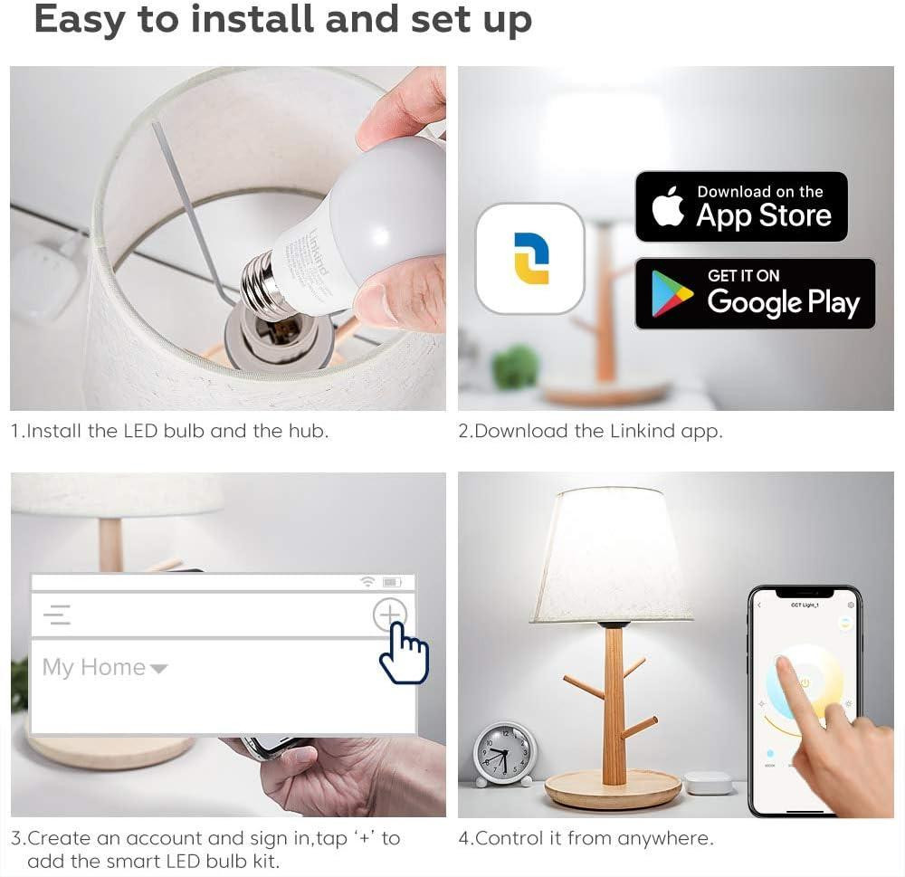 Комплект розумних LED ламп Linkind Zigbee E27 (9 Вт, 2 шт) з хабом: Smart-освітлення, Alexa/Hue, 2700-6500К Київ - фото 2