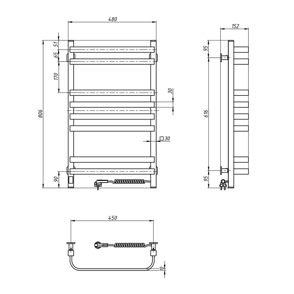 Рушникосушарка електрична Navin Stugna 480х800 Sensor правобічна біла Київ - фото 5