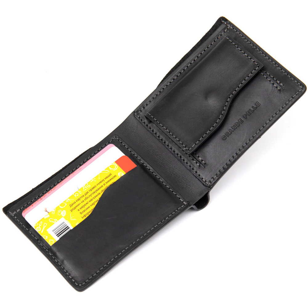 Матовое кожаное портмоне GRANDE PELLE 11457 Черный Киев - изображение 6