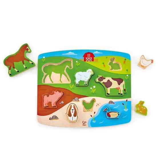 Дерев'яна рамка-вкладиш Hape Звірята на фермі з фігурками (E1454) Киев