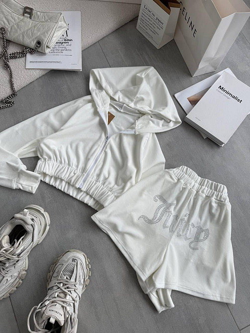 Женский стильный повседневный велюровый костюм Белый, 42/44 Одесса - изображение 3