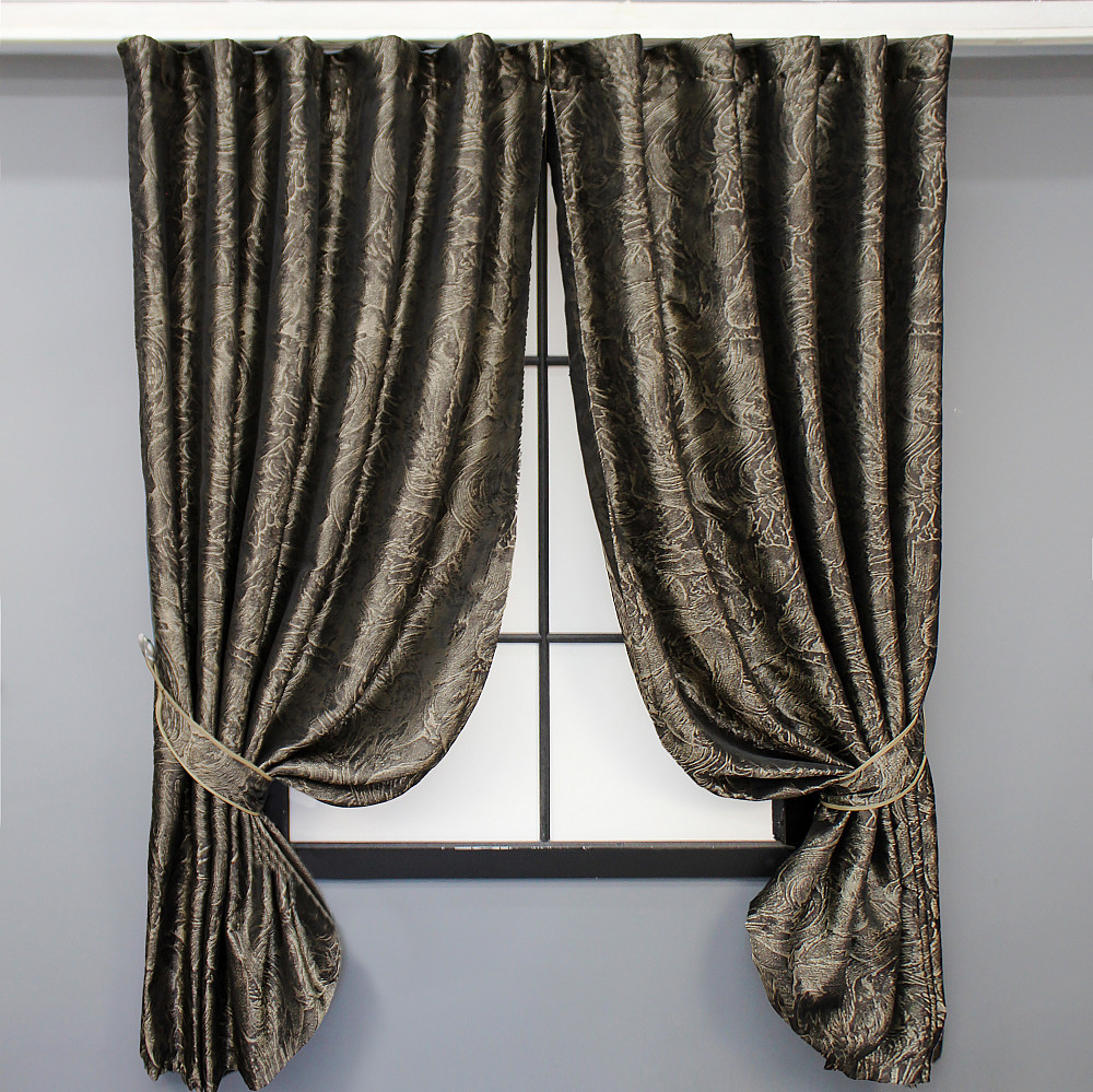 Комплект коротких штор VR-Textil Жаккард Fantasy № 1632ш Венге с бежевым 140х170 см 2 шт (35-0288) Киев - изображение 1