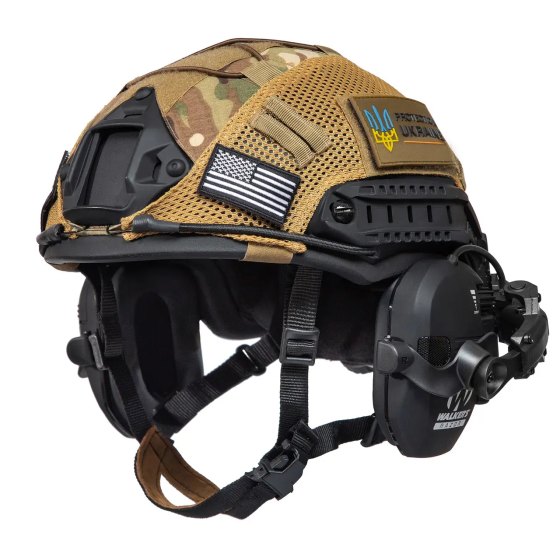 Тактичний шолом Fast Helmet NIJ IIIA + навушники Walkers Razor Slim + чебурашки + кавер (XL) Вінниця