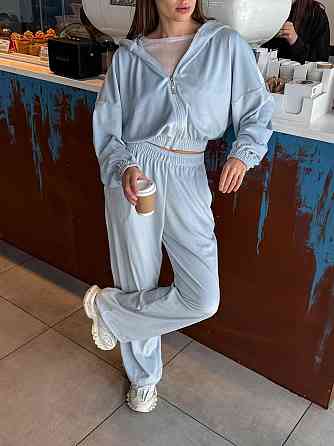 Женский повседневный велюровый костюм двойка: кофта и штаны плотный турецкий велюр Одесса