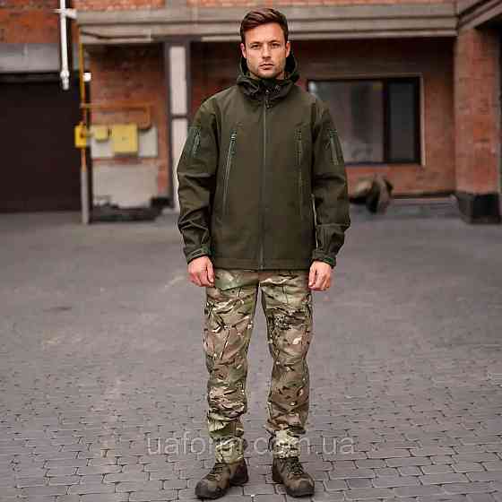 Армейская мужская демисезонная куртка хаки Soft Shell, военная куртка софт шел с капюшоном 50 Львов