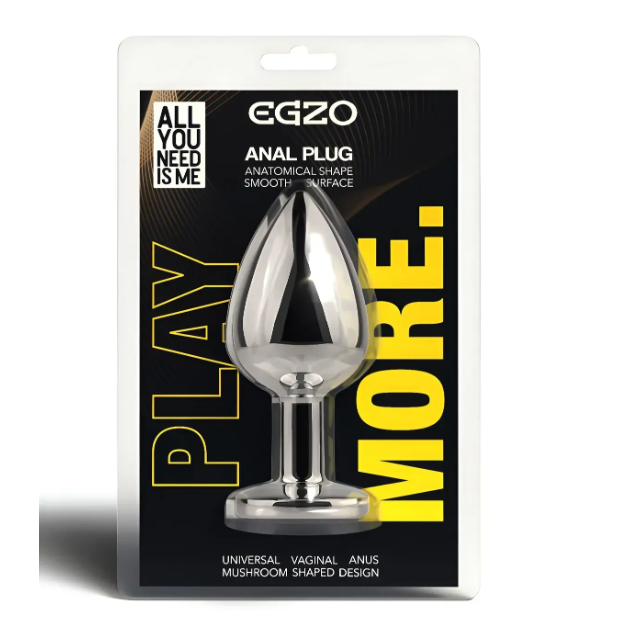 Анальна пробка із кристалом EGZO - Silver Round Plug Black size M Sex Aura Київ - фото 5