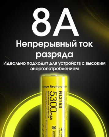 Акумулятор 21700 Nitecore NL2153 3.6V 5300mAh Li-Ion захищений (Жовтий) Вінниця - фото 7