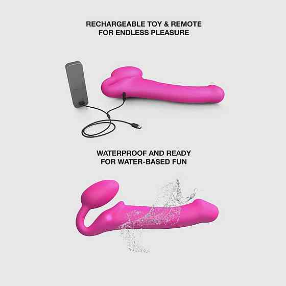 Безремневой страпон с вибрацией Strap-On-Me Vibrating Fuchsia XL, диам. 4,7см, пульт ДУ, регулируемый Sex Aura Киев