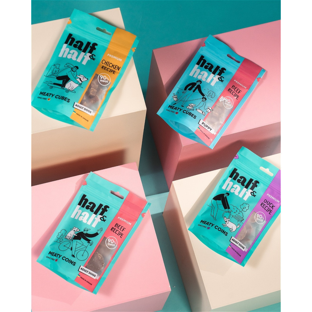 Лакомства для собак Half&Half в форме мясных монеток с уткой, 100 г Винница - изображение 4