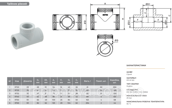 Трійник PPR ø25 (Поліпропілен) Raftec 25 мм RT25 Чернівці