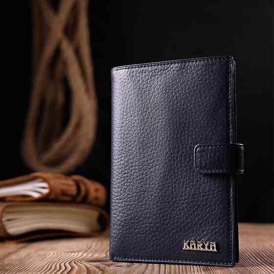 Вертикальное мужское портмоне с хлястиком из натуральной кожи KARYA 21190 Синий Киев