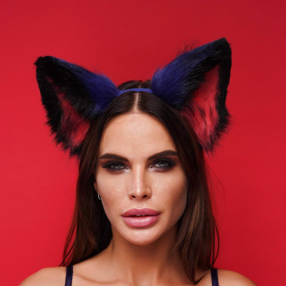 Меховые ушки кошки трехцветные: Синий, черный, красный OKOVA Sex Aura Киев - изображение 1