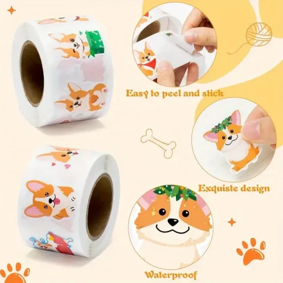 Набор наклеек с корги – 500 шт (10 дизайнов) водостойких наклеек для декора Киев