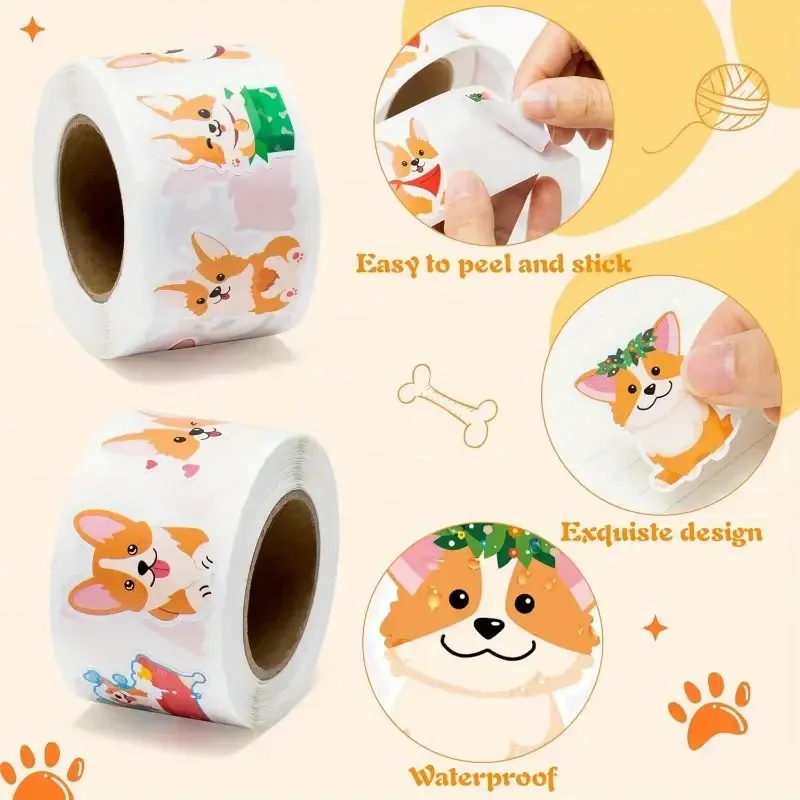 Набор наклеек с корги – 500 шт (10 дизайнов) водостойких наклеек для декора Киев - изображение 3