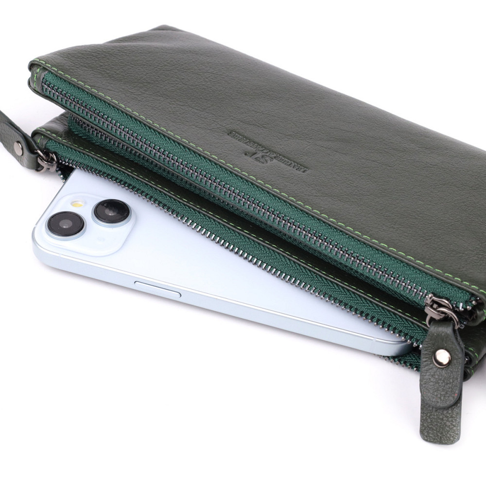 Красивый кожаный кошелек на три отделения ST Leather 23110 Зеленый Киев - изображение 8