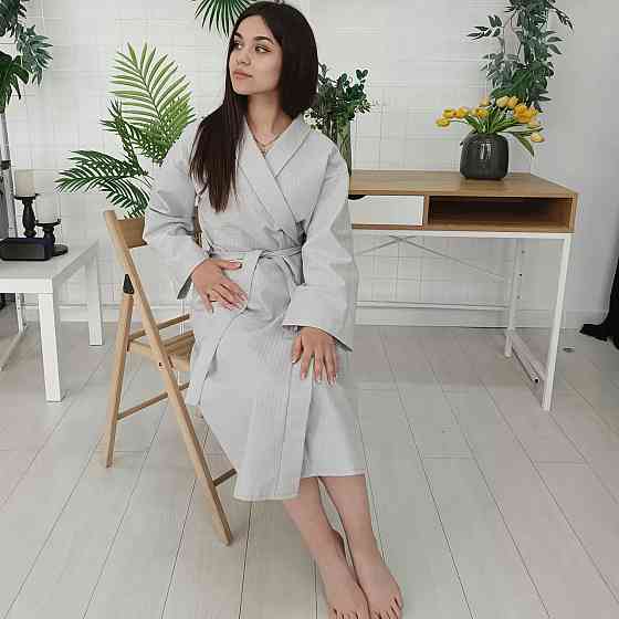 Вафельный женский халат Кимоно YouStar 100% хлопок размер L (52-54) 200 г/м2 (Серый) Сумы