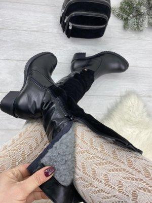 Чоботи жіночі ARLETT чорні шкіра+замша з натуральним хутром висота 34см каблук 6см (5339) Коломыя - изображение 2