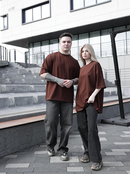 Парні футболки оверсайз(oversize) для чоловіка і дружини, для закоханих пар SANE коричневі Одеса - фото 5