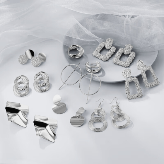 Серьги набор 5 пар в различных дизайнах серебристые,женская бижутерия серьги комплект из цинкового сплава Каменец-Подольский