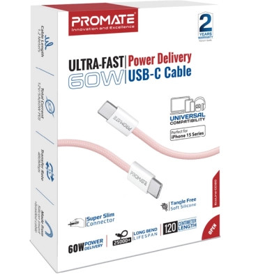 Дата кабель USB-C to USB-C ecoline-cc120.pink Promate (ecoline-cc120.pink) Винница - изображение 2