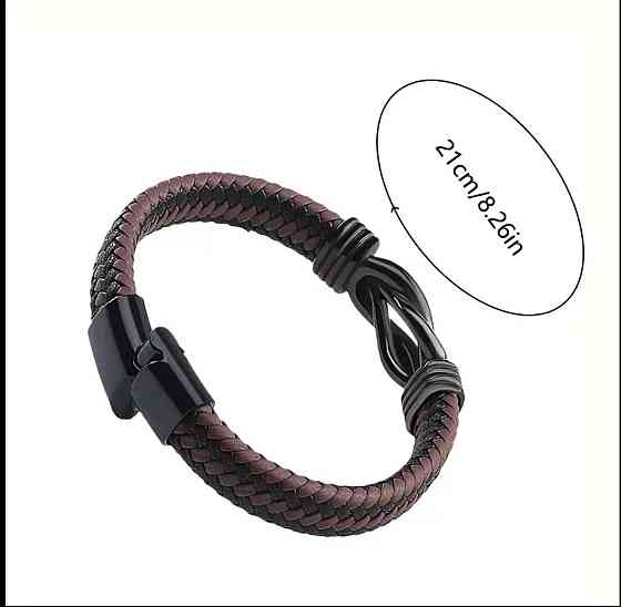 Чоловічий плетений браслет зі штучної шкіри з магнітною застібкою Київ