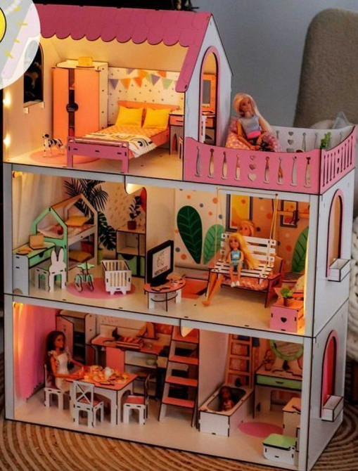 Кукольный дом с освещением Кукольной Домик + подарок мебель Барбы. Киев - изображение 8