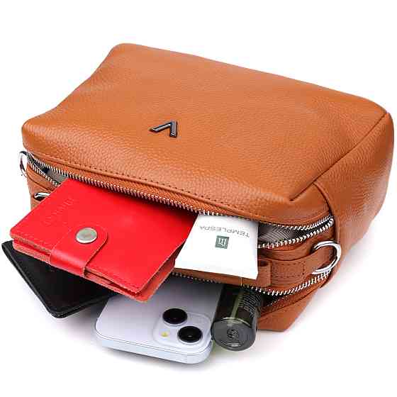 Жіноча сумка з натуральної шкіри з подвійним внутрішнім простором Рудий (Vintage) Київ