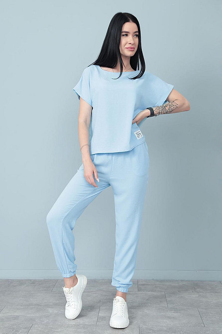 Літній костюм зі штанами на резинці "My day" оптом | Норма і батал Блакитний, 46-48 Київ - фото 1