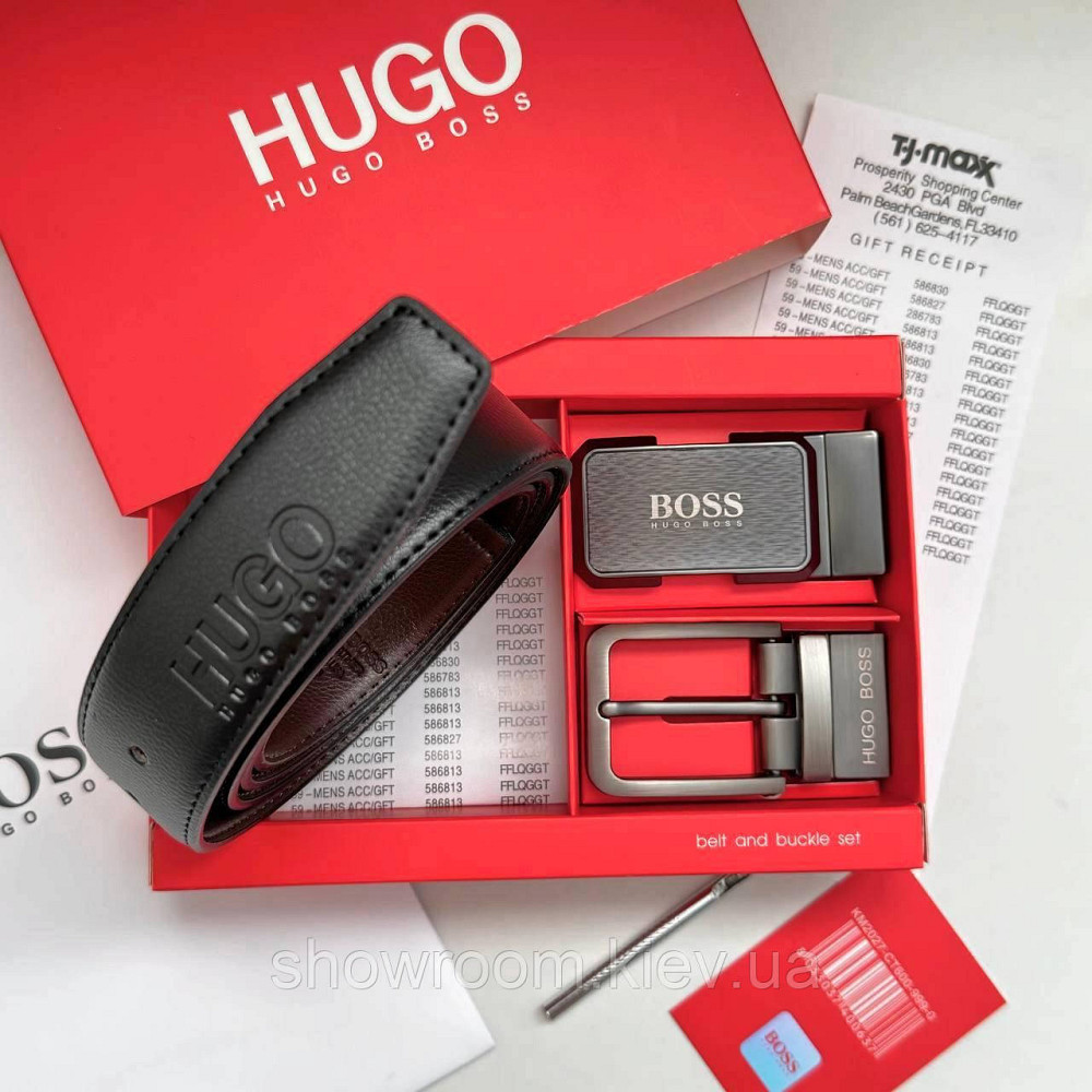 Чоловічий шкіряний ремінь з двома пряжками, подарункове упакування (219) Київ - фото 1