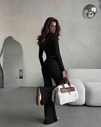 Стильний жіночий костюм з еластичного трикотажу двонитка. Чорний, 46/48 Одеса