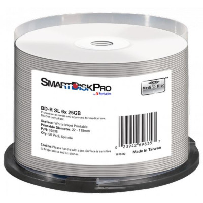 Диск BD SmartDisk PRO BD-R 25GB 6X White InkJet Printable WRAP(22-118 мм) 50шт (69835) Винница - изображение 1