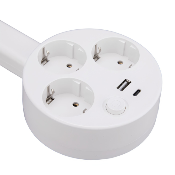 Сетевой удлинитель телескопический,тройник с поворотом на 360° выдвижной на 3 розетки и 2 порта для зарядки USB-A,Type-C, 16А Каменец-Подольский