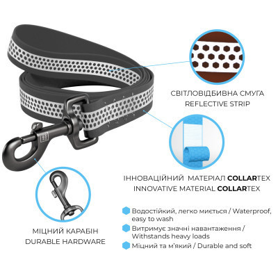 Поводок для собак WAUDOG Waterproof светоотражающий S Ш 15 мм Д 305 см оранжевый (26004) Винница - изображение 3