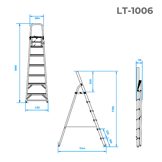 Драбина алюмінієва, 6 сходинок, висота: 1785 мм, висота до платформи: 1280 мм, 150 кг INTERTOOL LT-1006 Київ - фото 16
