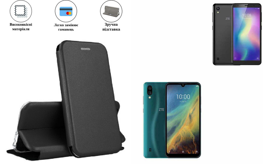 Чехол-книжка с силиконом для ZTE Blade A5 2019, Blade A5 2020, черный Киев - изображение 1
