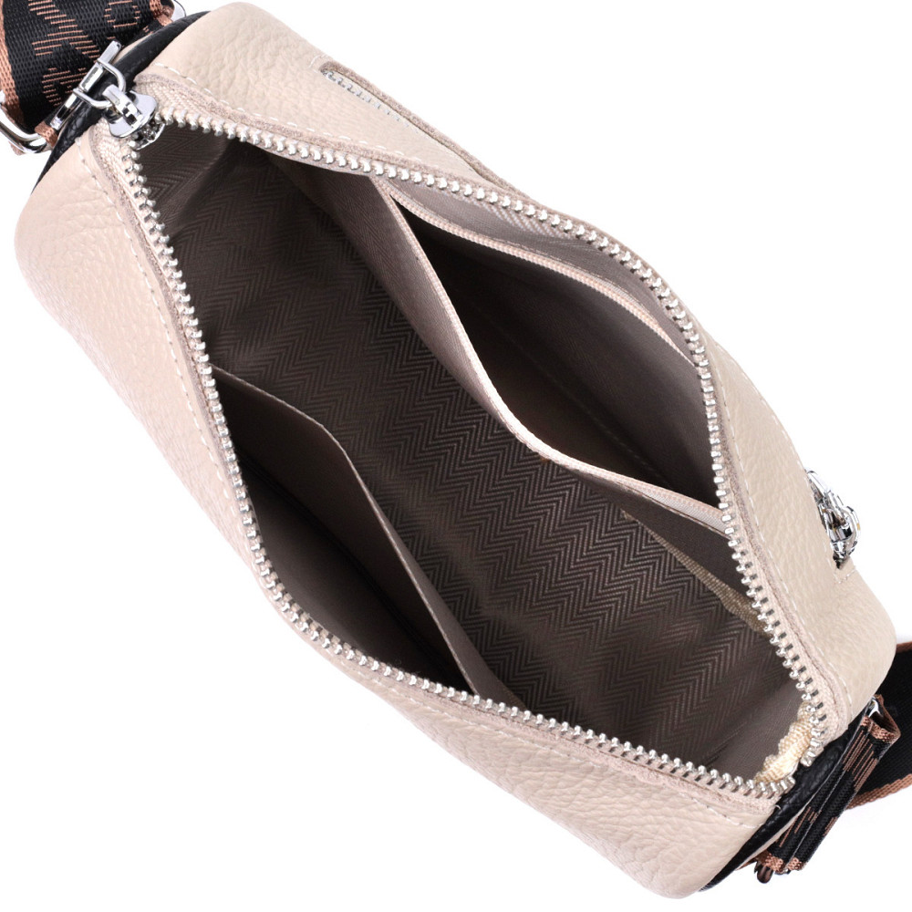 Жіноча сумка з вишивкою на лицьовій стороні з натуральної шкіри Vintage 22625 Бежева Київ - фото 9