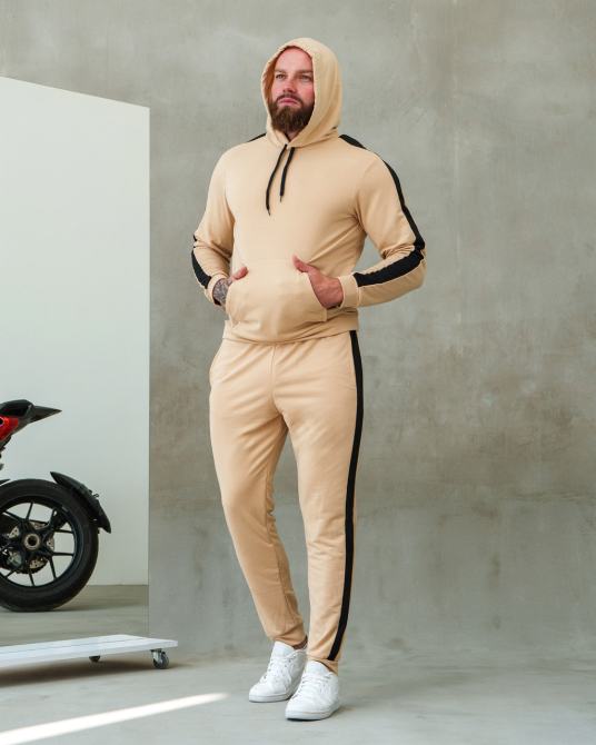 Костюм спортивний чоловічий лампаси весна Бежевийево-Чорний М Харків - фото 6