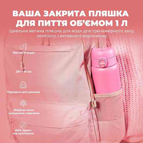 Пляшка для води металева вакуумна ION8 920 мл. Vacuum Insulated, Rose Bloom Кам'янське