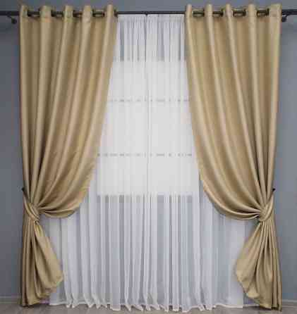 Комплект штор на люверсах VR-Textil Лен-блэкаут Лен Мешковина № 292ш Бежевый 150х250см 2 шт (37-0190) Киев