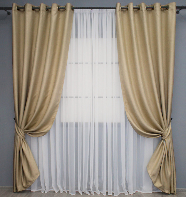 Комплект штор на люверсах VR-Textil Лен-блэкаут Лен Мешковина № 292ш Бежевый 150х250см 2 шт (37-0190) Киев - изображение 2