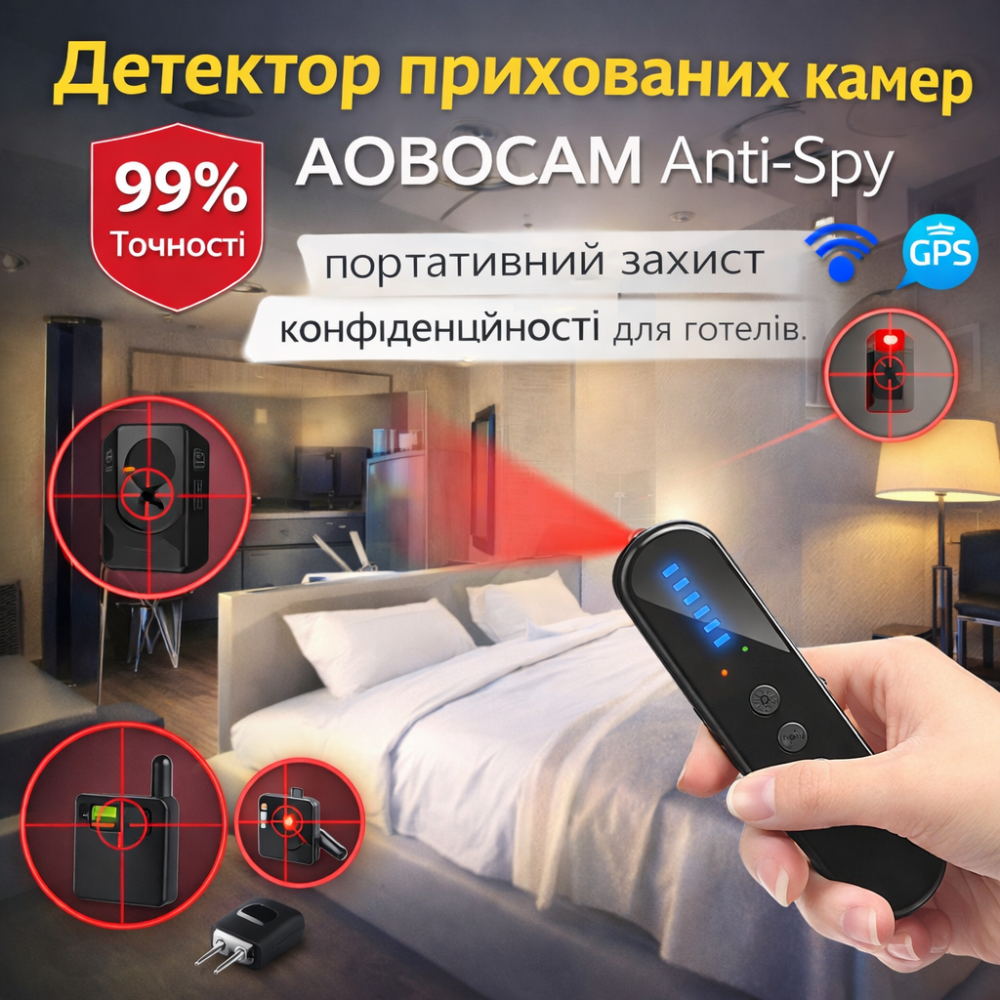 Детектор прихованих камер проти шпигунства з точністю 99%, портативний захист конфіденційності для готелів/подорожей Київ - фото 1