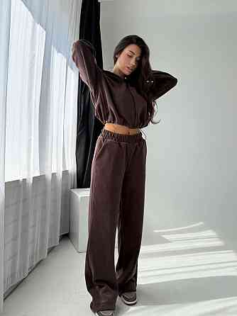 Жіночий повсякденний теплий плюшевий костюм турецький двосторонній фліс Шоколад Одеса