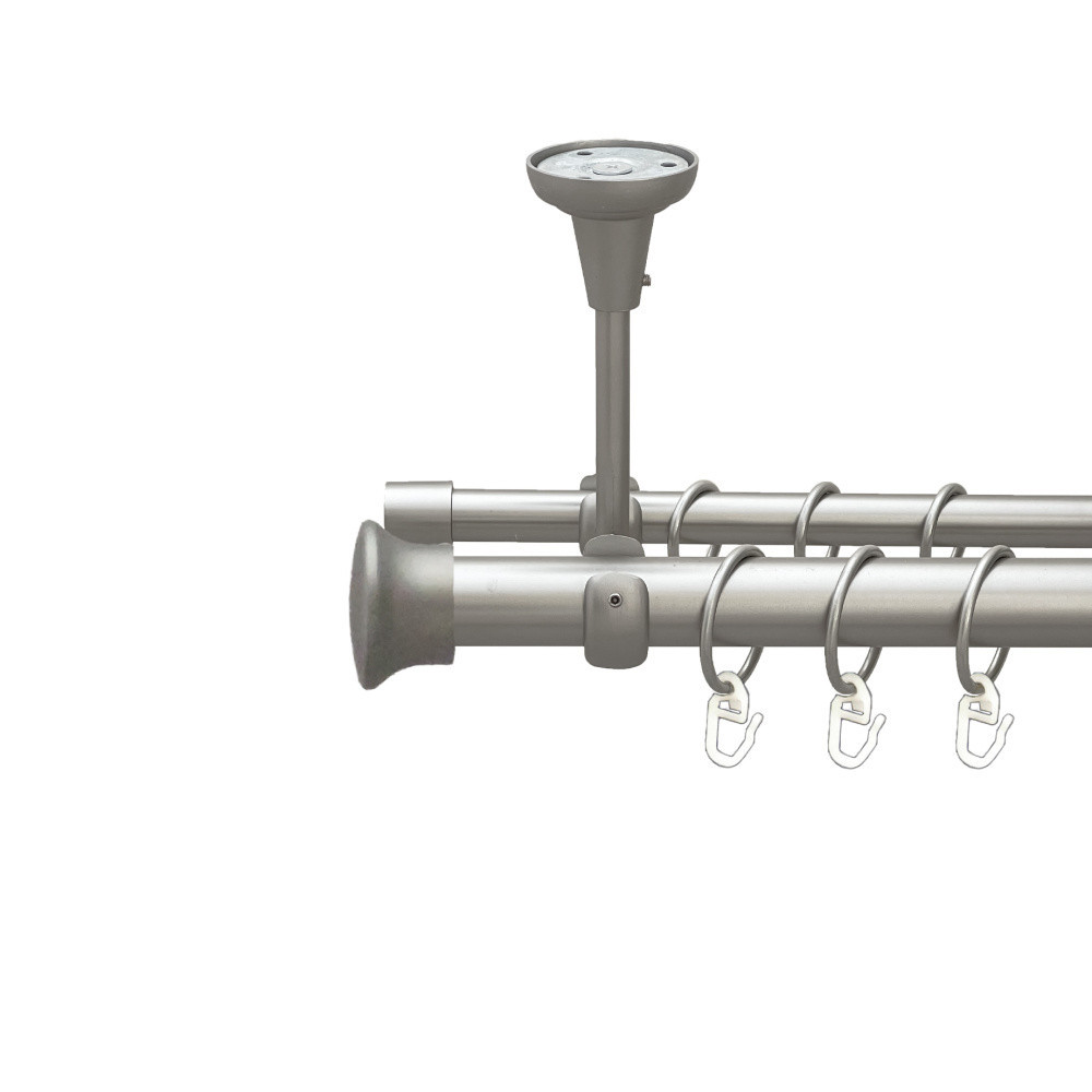 Карниз Orvit Дуо металевий дворядний відкритий до стелі гладка труба кільце металеве Сатин 25\16 мм 240 см (00-00023774) Львів - фото 1