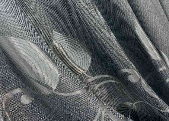 Шторна тканина льон рогожка "Листя" колір сірий 1692ш Київ